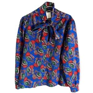 Vintage 90’s Baroque Print Silky Top - Size 16 - Royal Blue